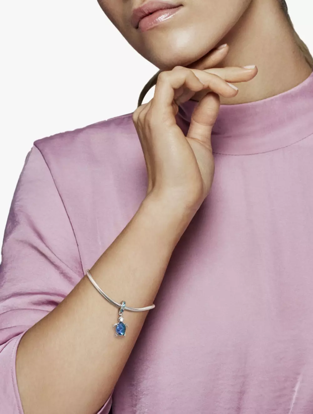 Sea turtle sterling silver dangle with icy green, bleached aqua blue crystal and peacock Murano glass