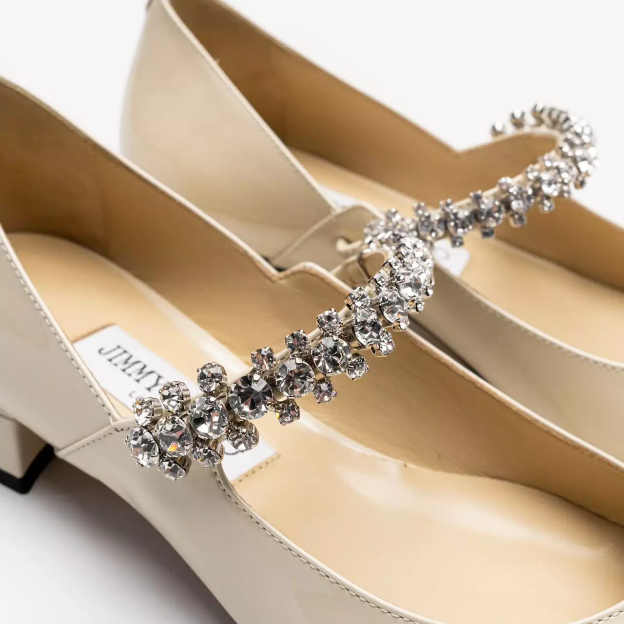 Bing 25 Crystal Strap Patent Leather Flat Pumps Linen