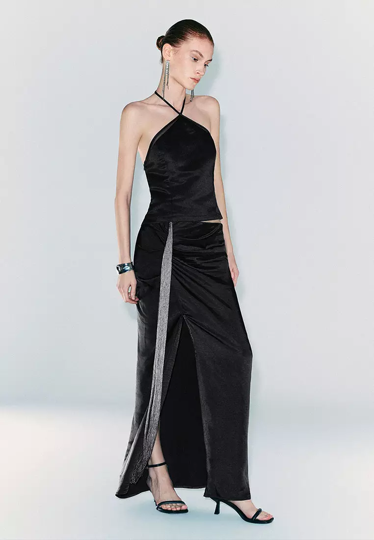 UR秋季新款女装时髦气质设计感褶皱流苏半裙UWG540085