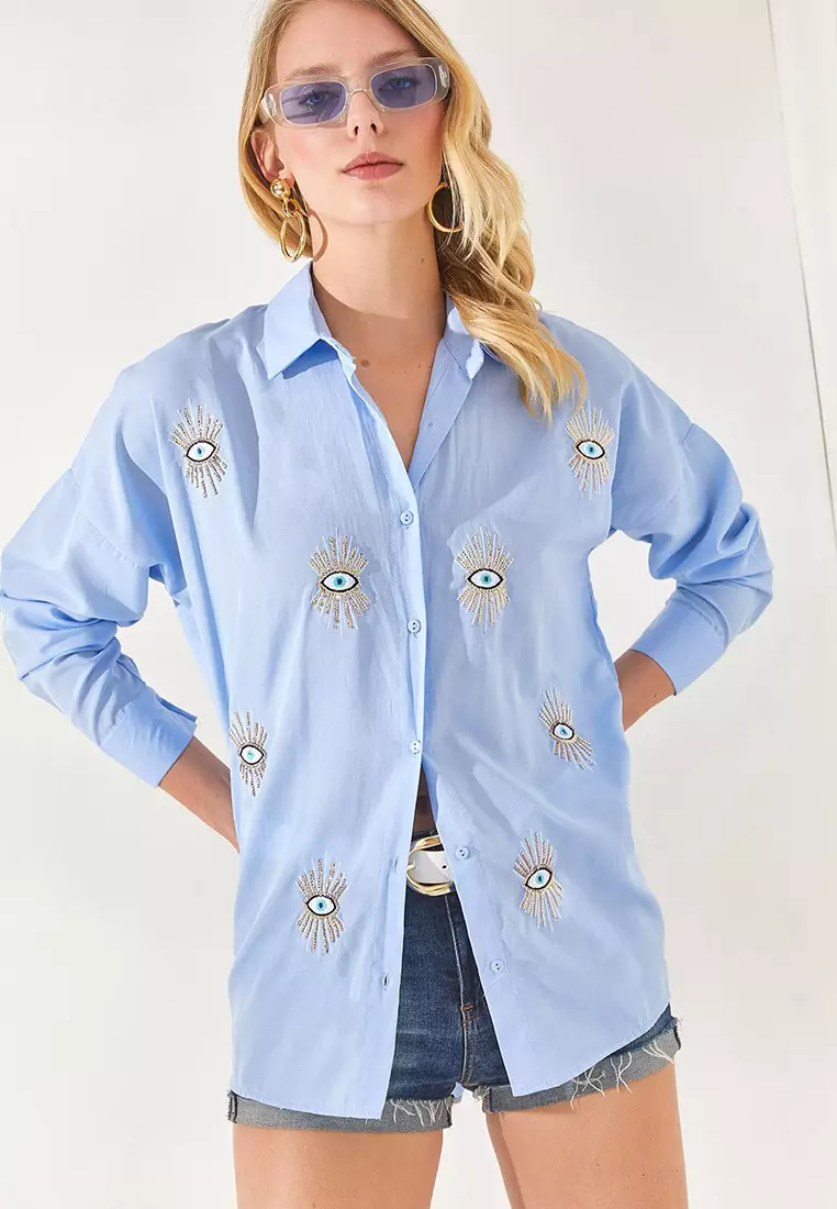 Cotton Sequin Boyfriend Shirt