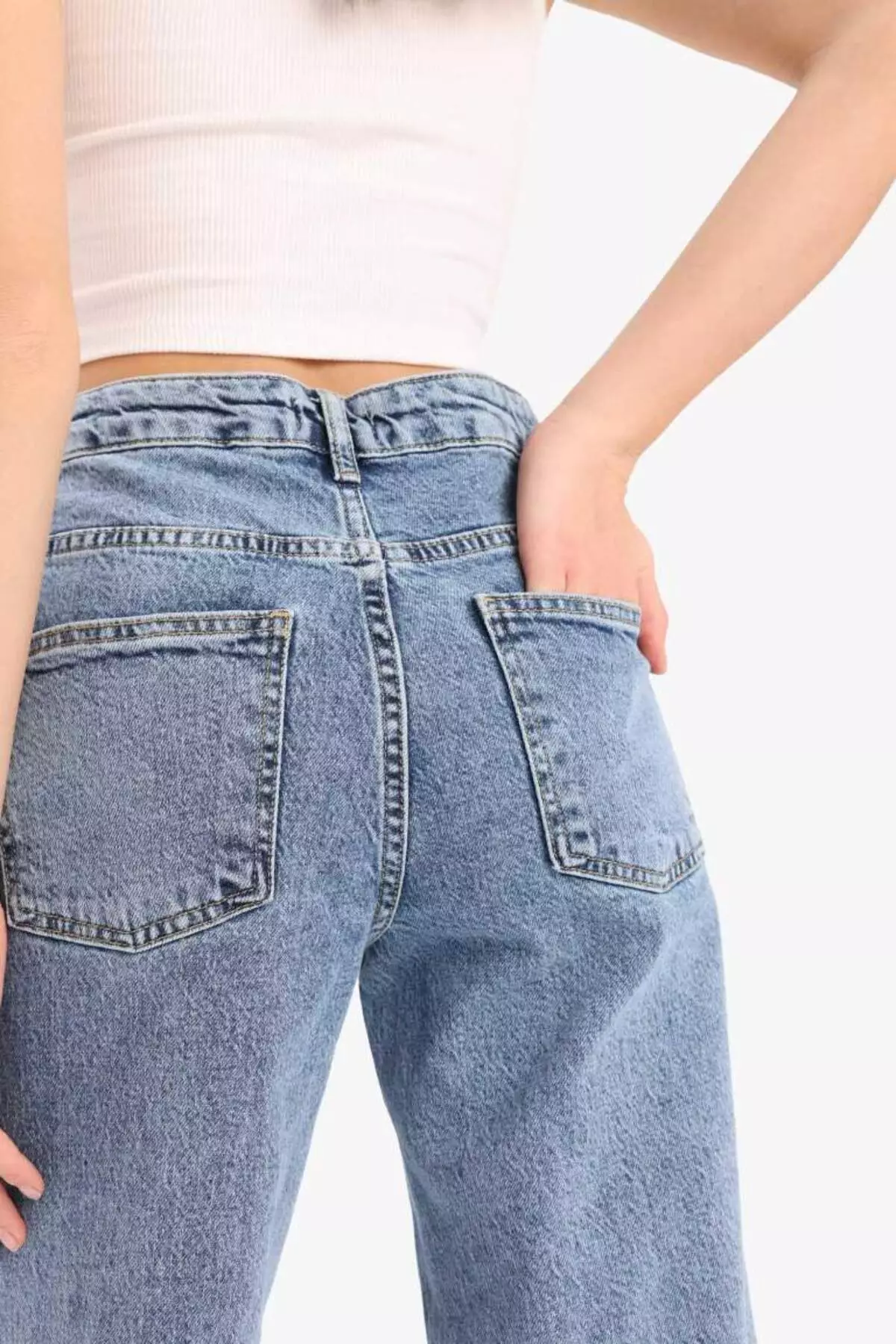 Comfort Straight High Waist Ankle Length Jean Washed Trousers D8155Ax25Sm