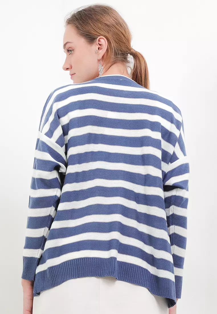 Stripe Pearl Button Cardigan