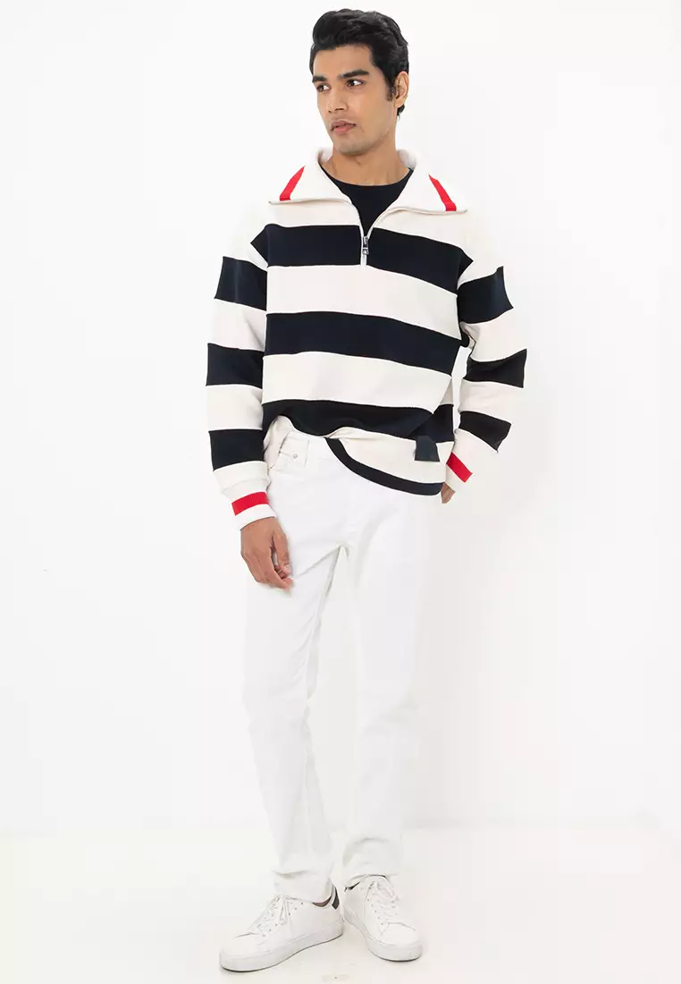 Boxy Breton Stripe Half Zip Sweater - Tommy Mainline