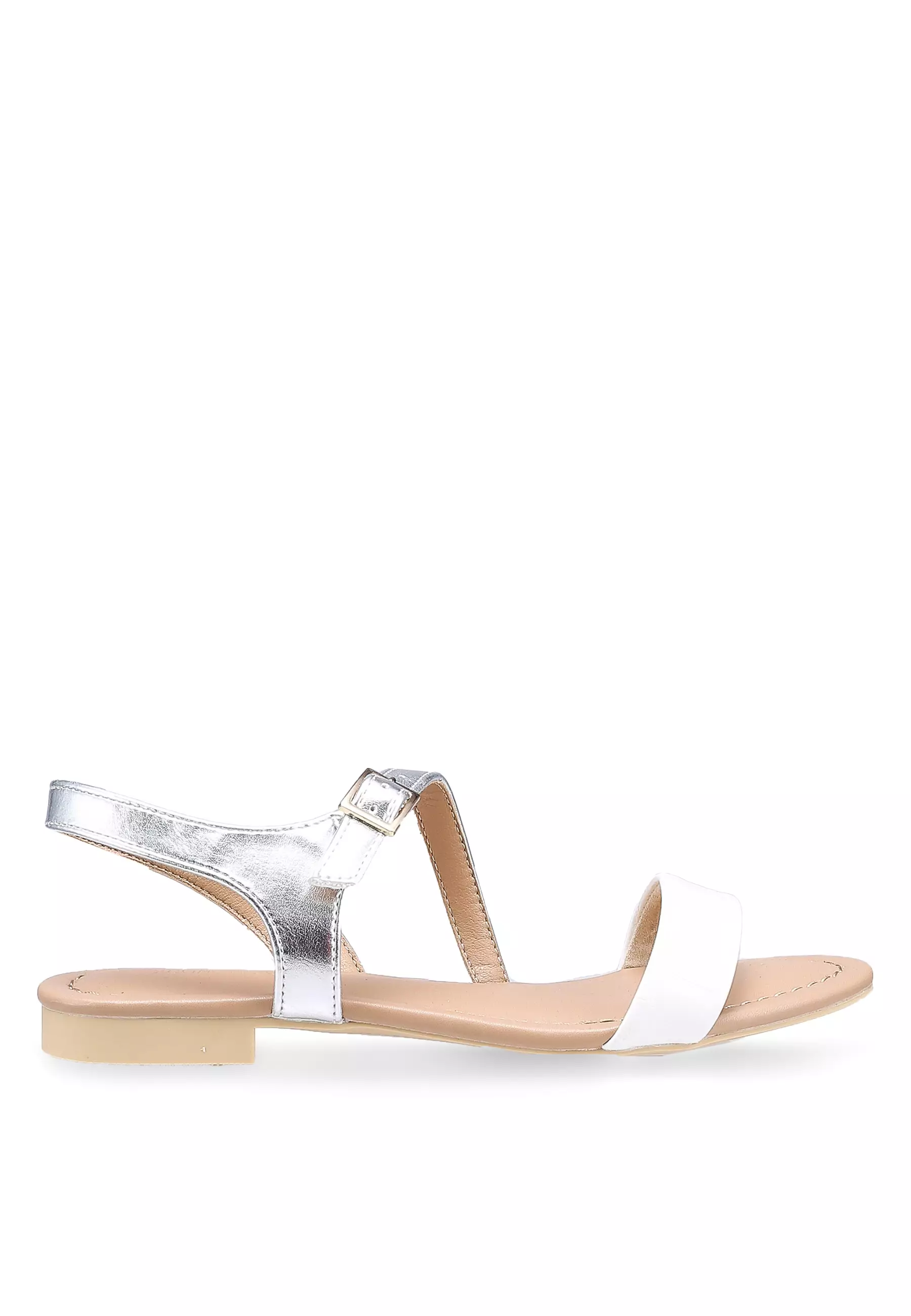 White and clearance silver flat sandals
