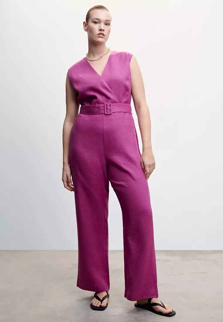Mango - Maxi-flower Velvet Jumpsuit Purple - 3XL - Women