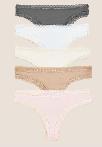 MARKS & SPENCER pink M&S 5pk Microfibre & Lace Brazilian Knickers 39FC7USB8AF58EGS_1