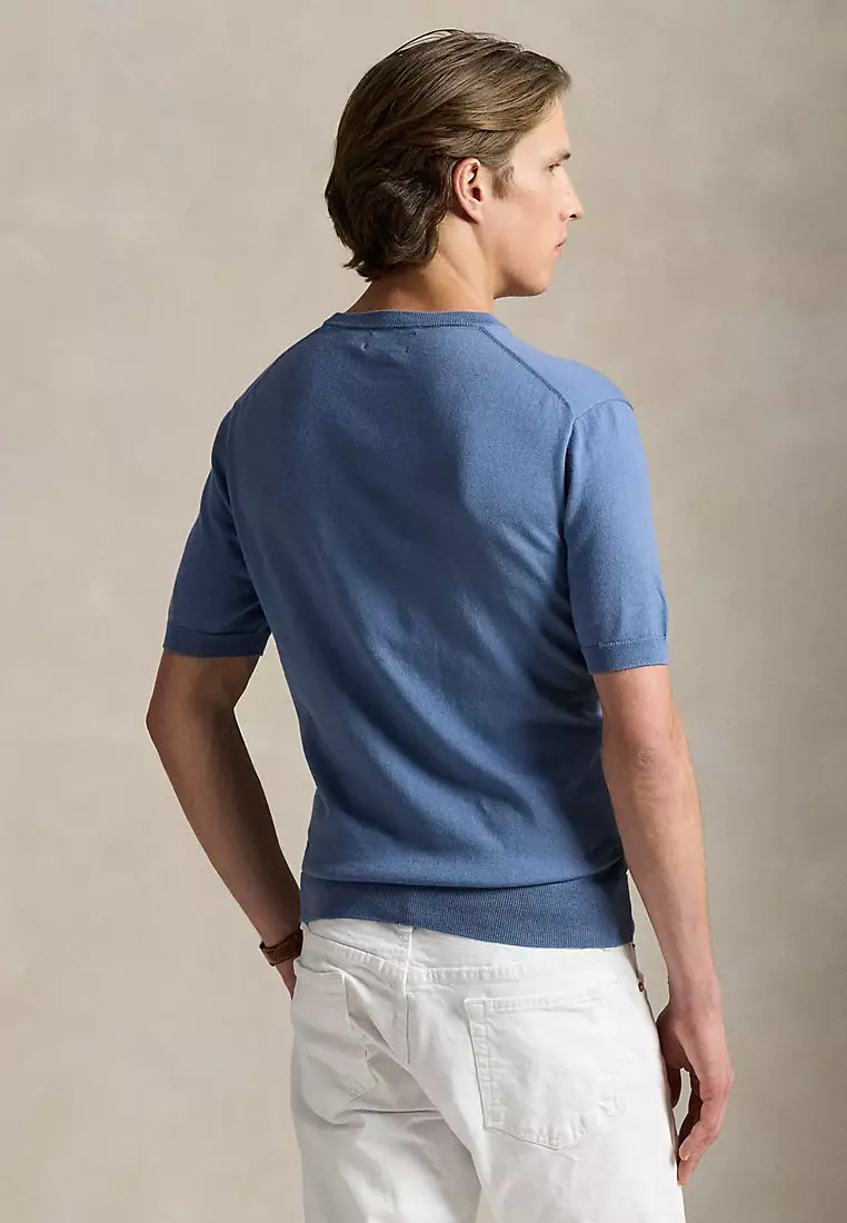 Cotton Crewneck Short-Sleeve Sweater