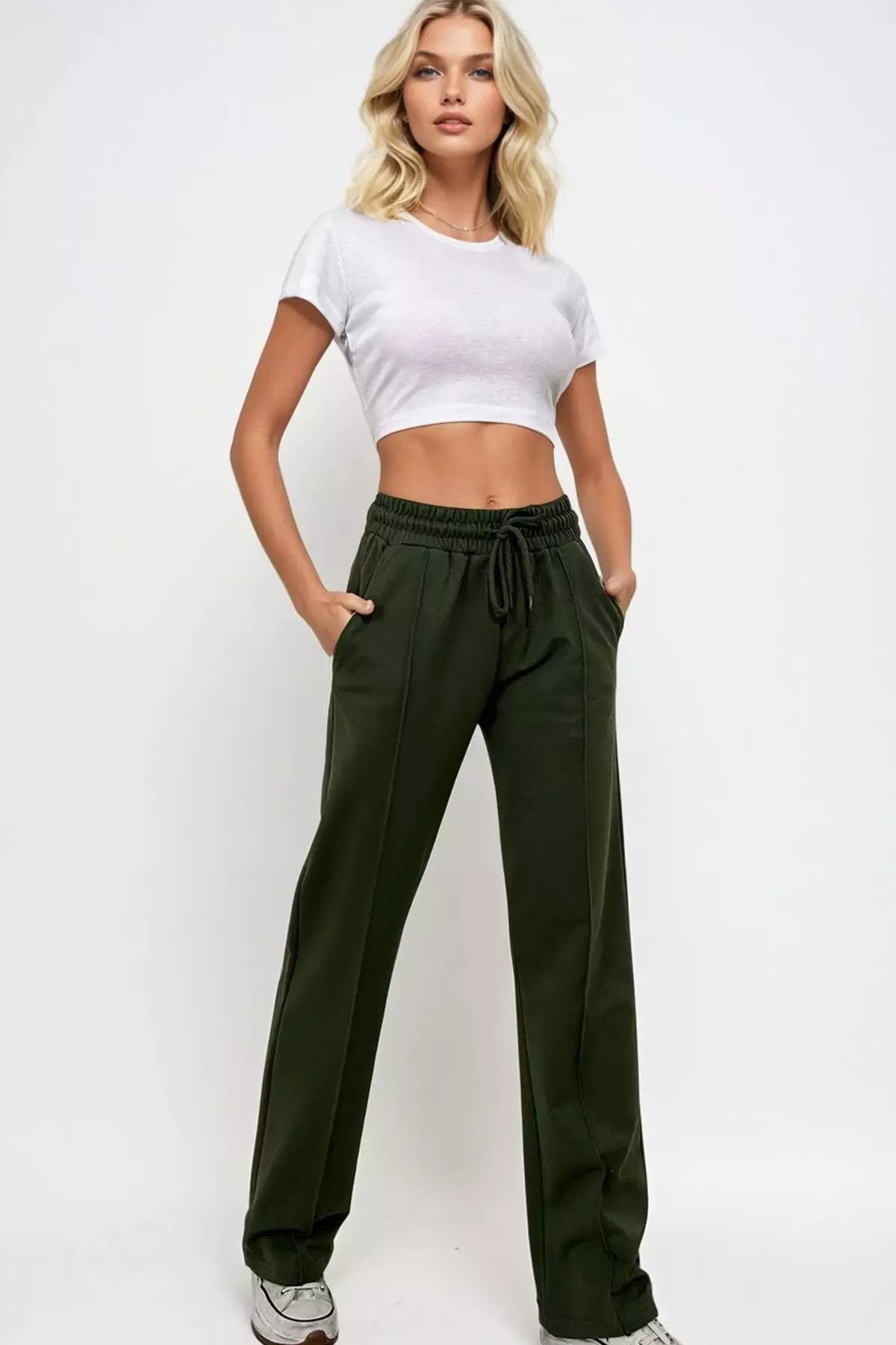 Khaki Plain Regular Normal Waist Sweatpants