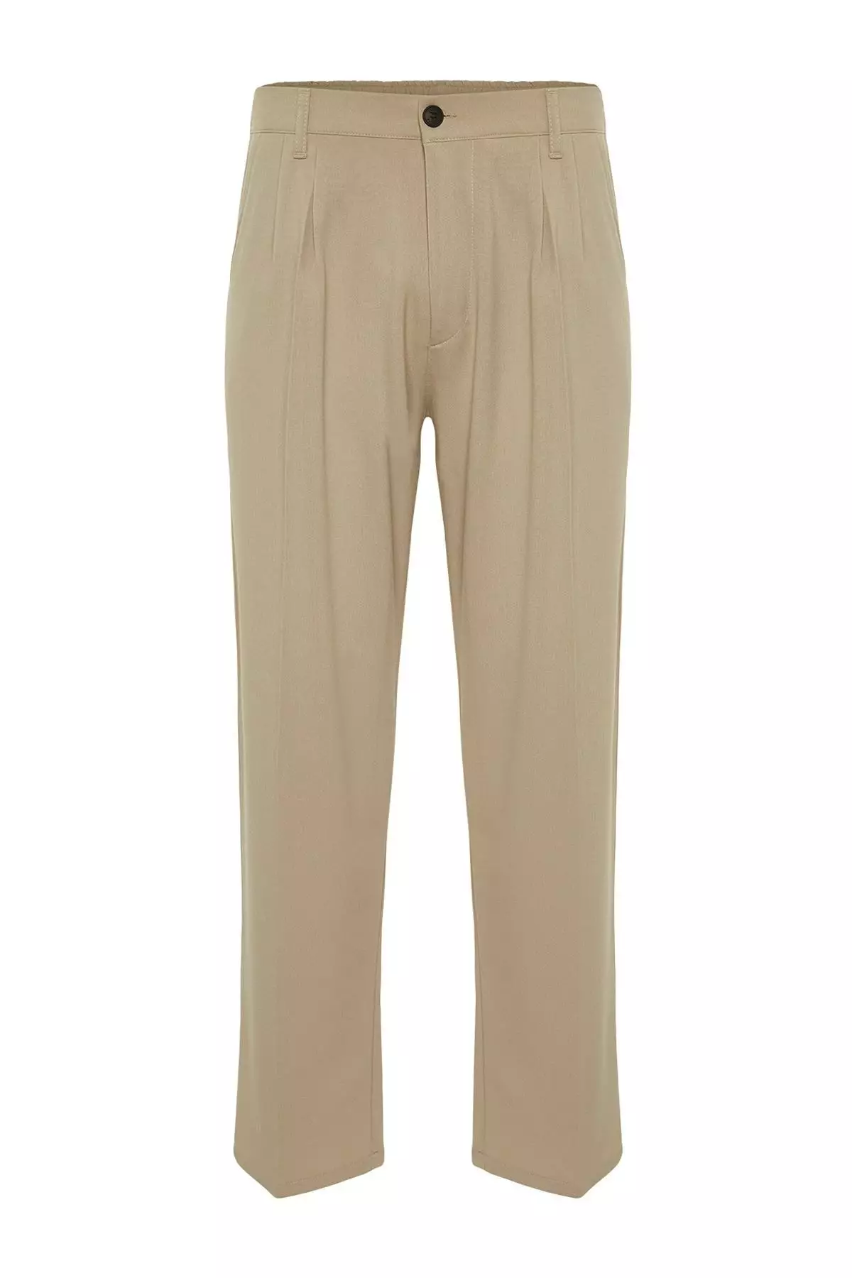 Beige Pleated Classic Baggy Fit Fabric Trousers TMNSS24PL00024