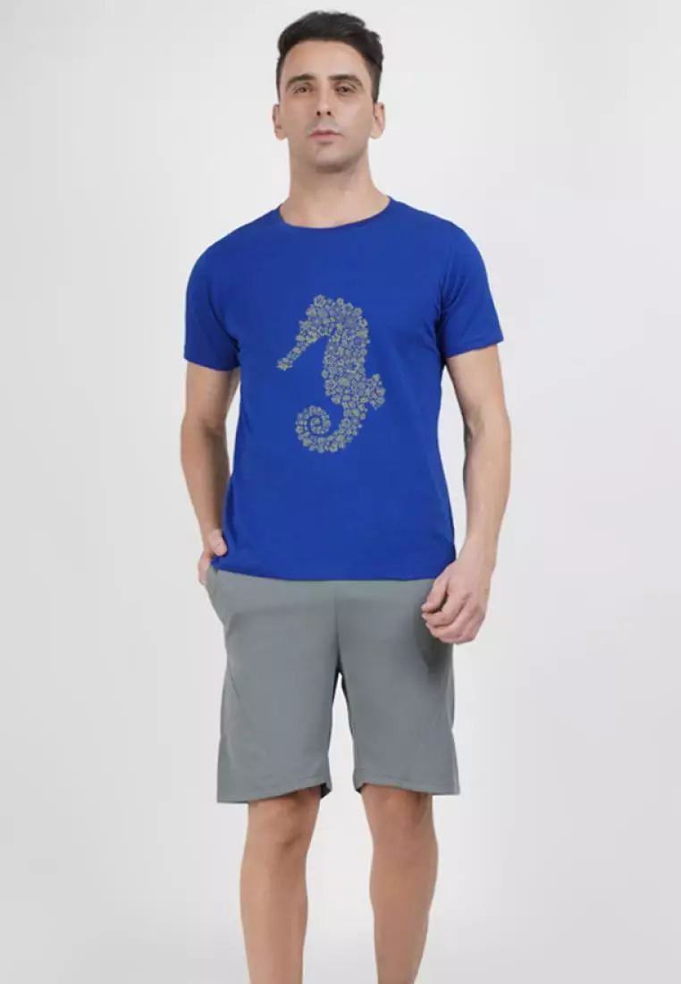 Seahorse Graphic Royal Blue Cotton Short Sleeve Regular Fit Tee