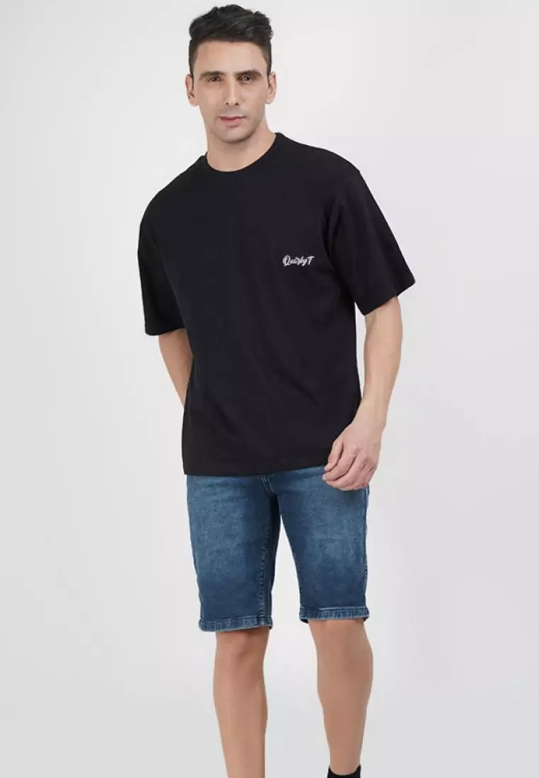 大廓形武士刀战士黑色棉质短袖必备 T 恤