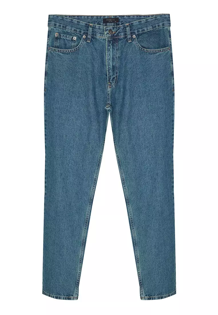 Navy Blue Green Antique Look 100% Cotton Relax Fit Boyfriend Jeans TMNAW23JE00043