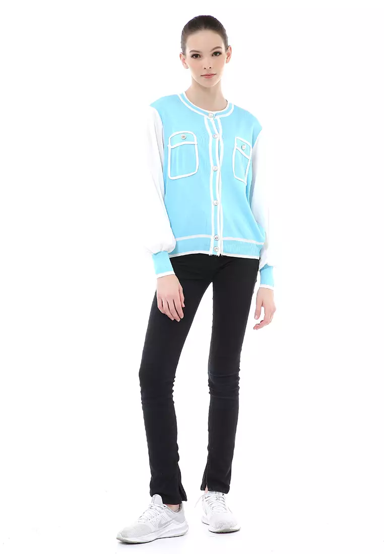 Reine Outerwear Wanita Jaket Stylish Korean Style Material Rajut ORIGINAL - Blue