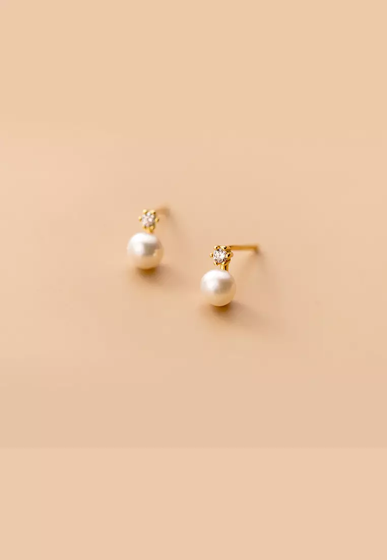 925 Silver Plated Gold Freshwater Pearl Earrings JW AR-G8539
