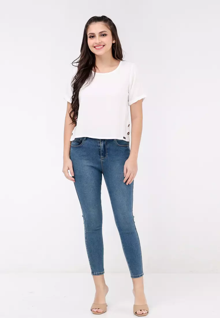 Textured Woven Short Sleeves Blouse