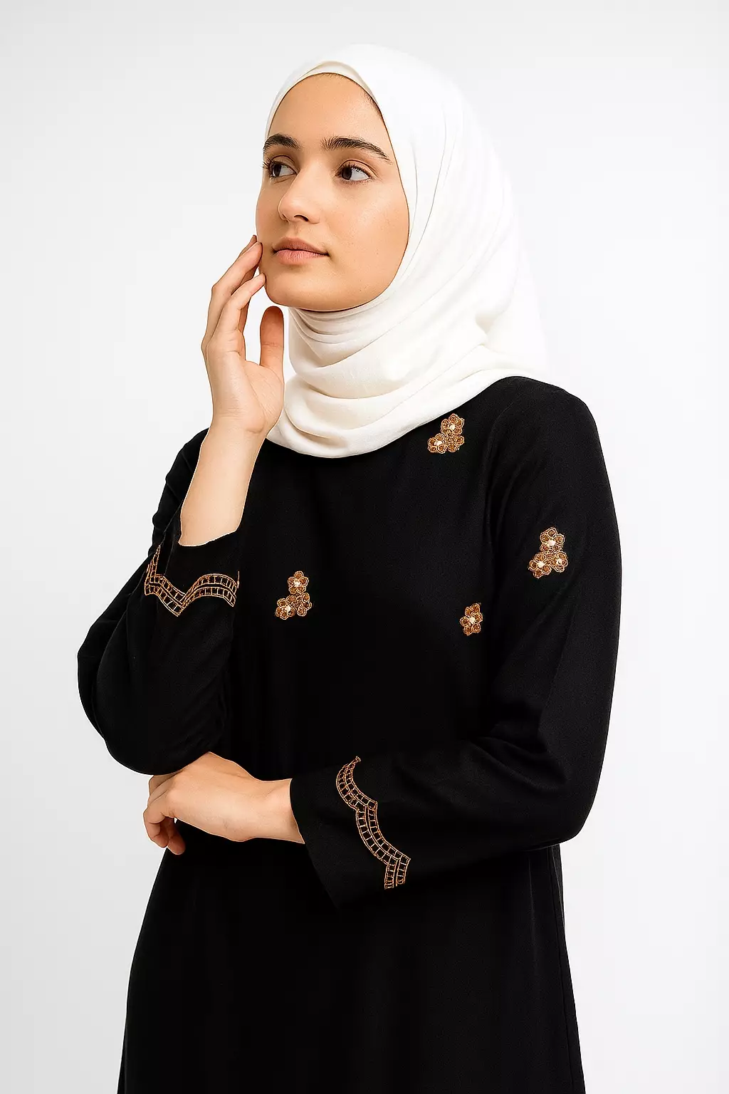 Zahra Maxi Dress In  Black With Orange Blue Embro