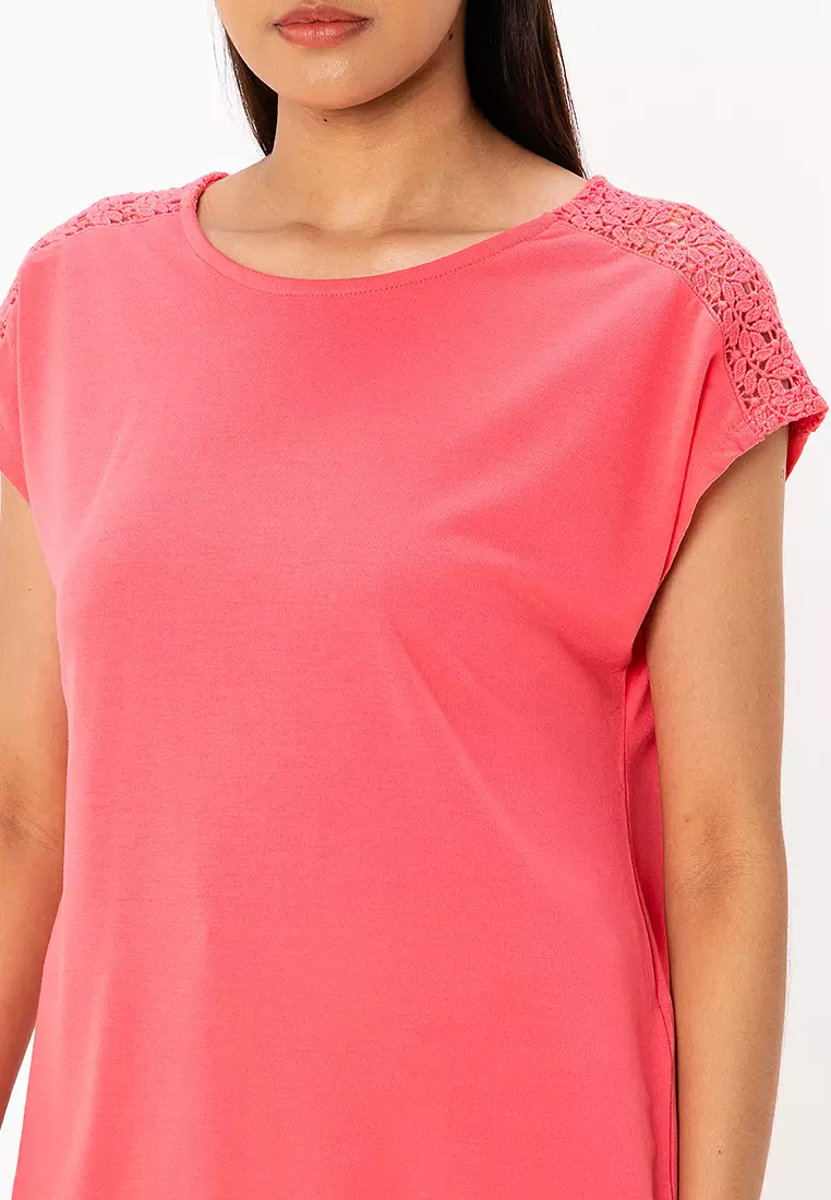 Thea Life Short Sleeves Lace Mix Top