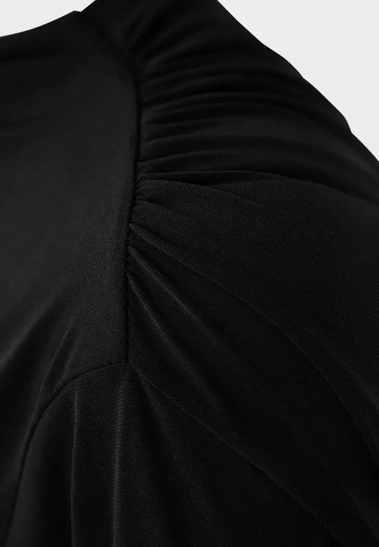 Black Sandy Shirring Detail Long Sleeve Knitted Plus Size Blouse Tbbaw26Af00104