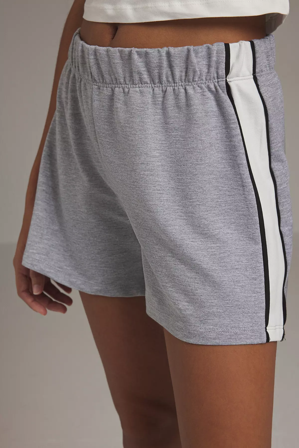 Grey Melange Color Block Mini Shorts & Bermuda TWOSS25SR00063