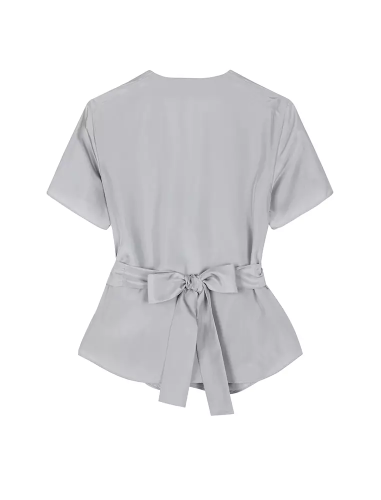 V-Neck Twist Knot Short Sleeve Shirt