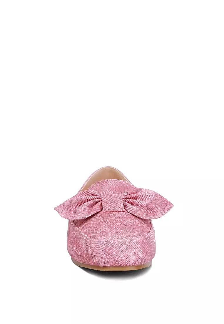 Sepatu Loafer Berhias Busur Merah Muda