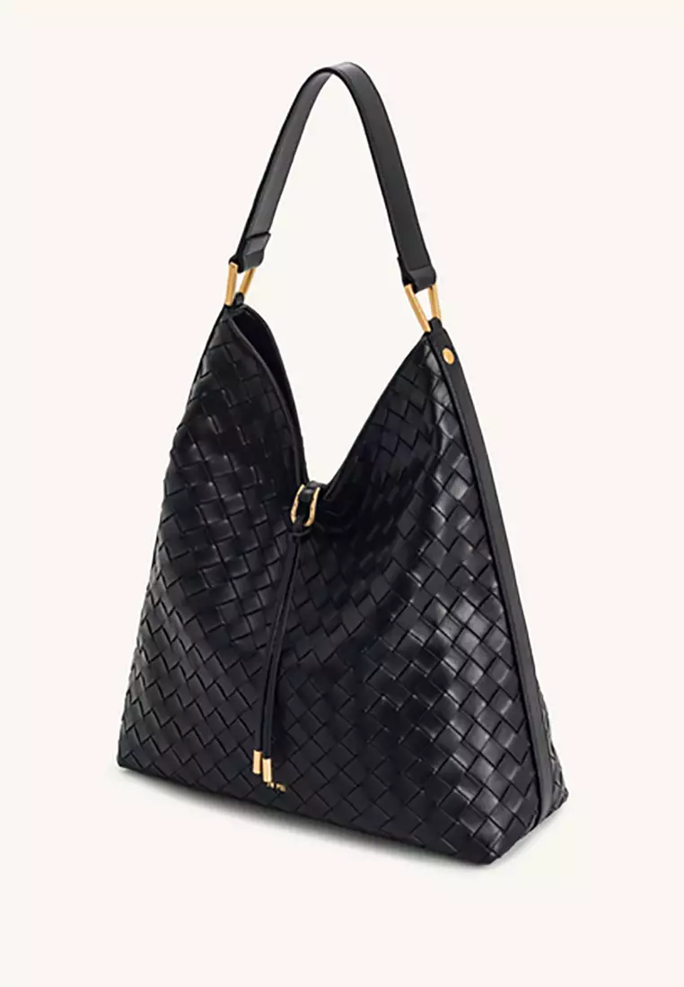 Aria Woven Texture Shoulder Bag - Black