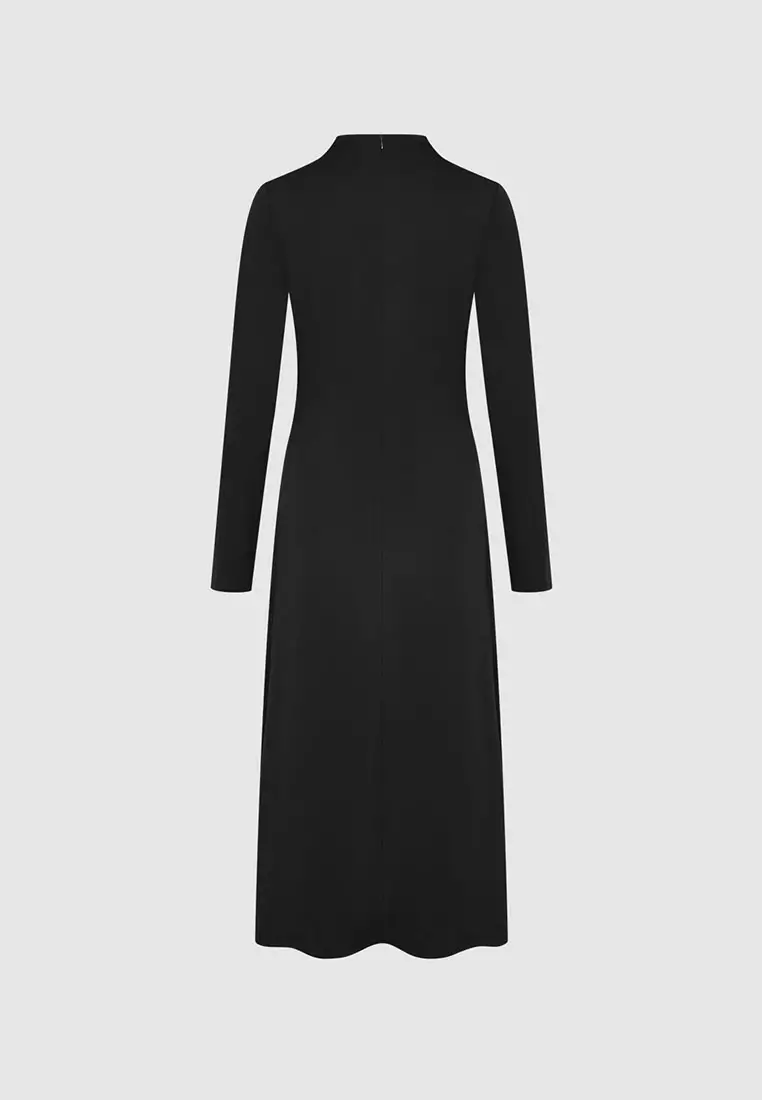 UR冬季新款女装时尚法式气质褶皱长袖连衣裙UWG740244