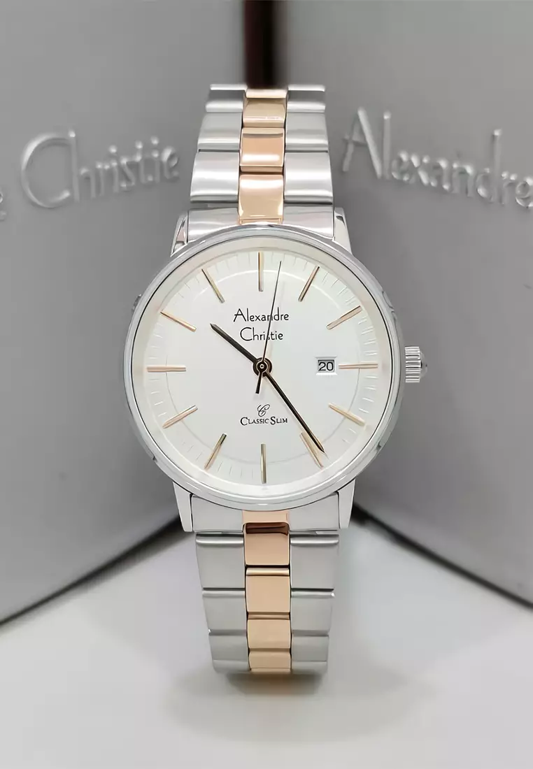 Alexandre Christie Classic Slim Jam Tangan Analog Wanita Silver Rosegold Stainless Steel - 8694LDBTRSL