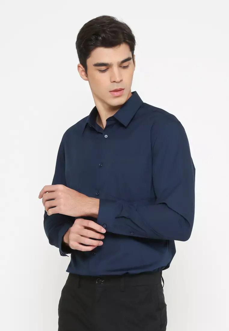 MEN'S NAVY SLIM FIT LONG SLEEVE SHIRT