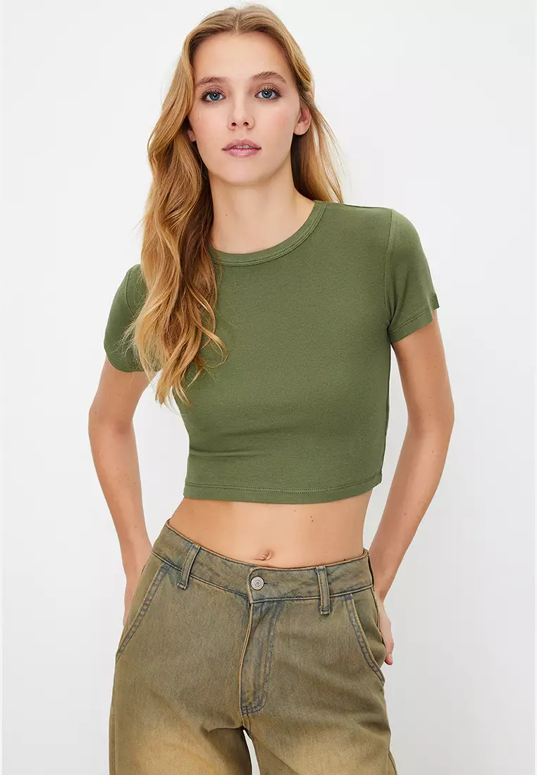 2 Packs Stretch Knit Crop Tops