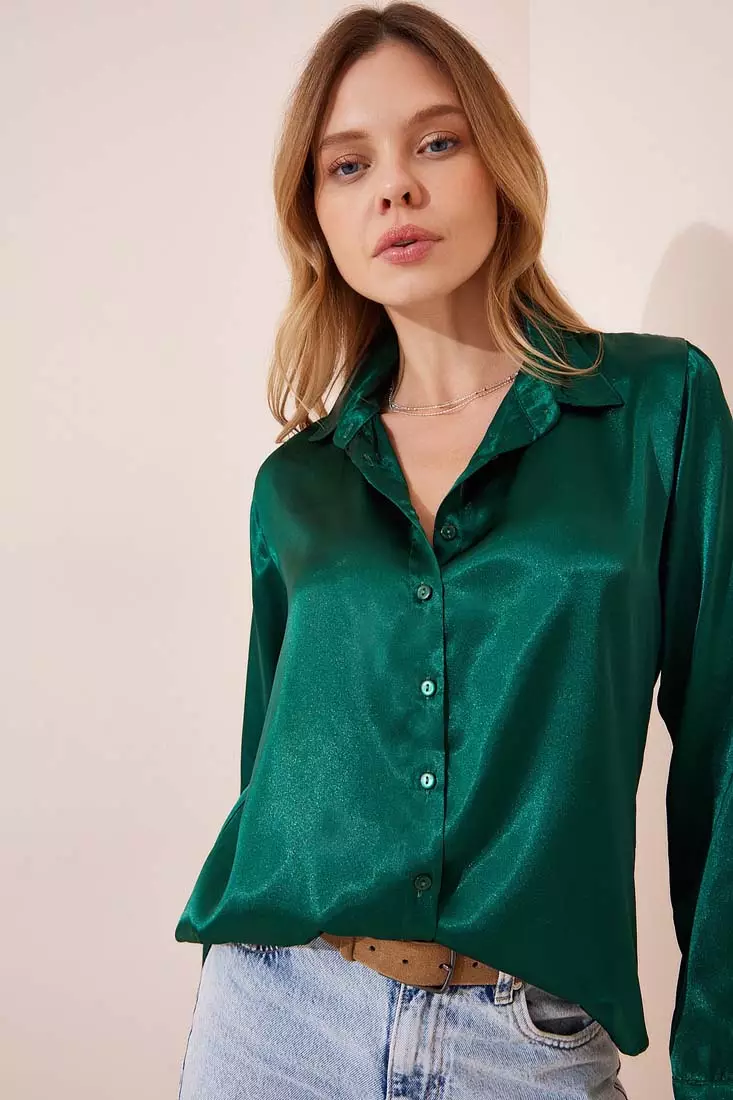 Buy Happiness Istanbul Slightly Flowing Satin Shirt 2024 Online | ZALORA