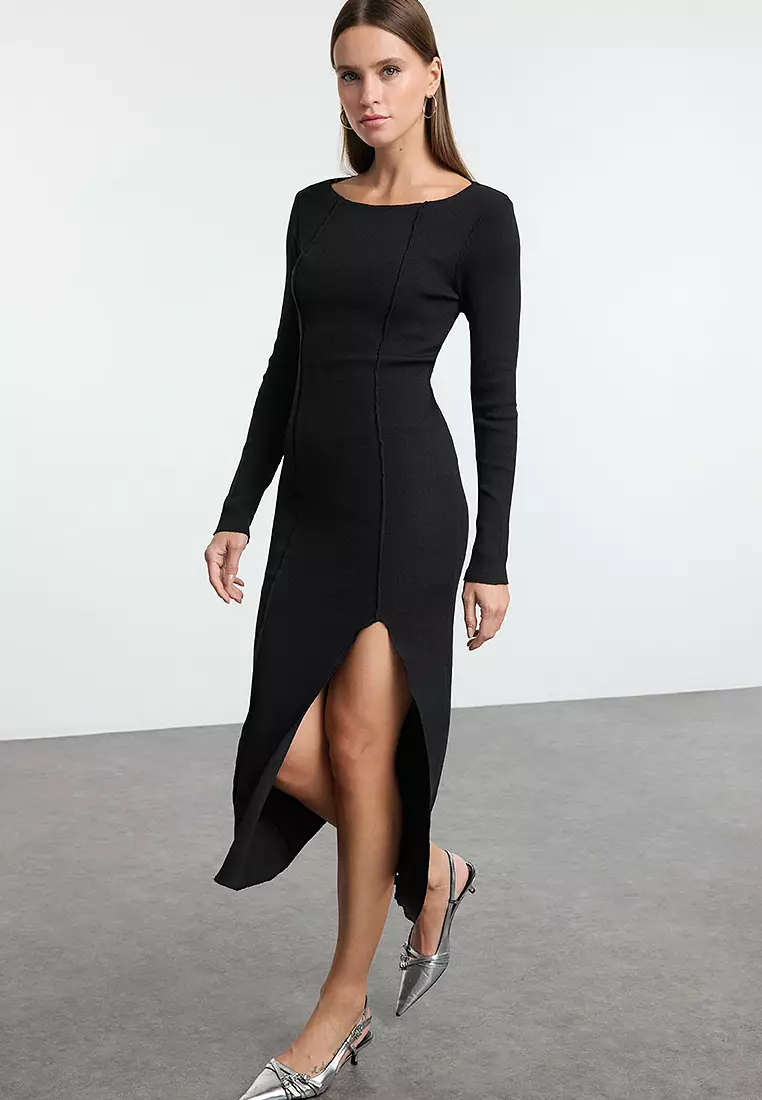 Buy Trendyol Boat Neck Slit Midi Dress 2025 Online ZALORA
