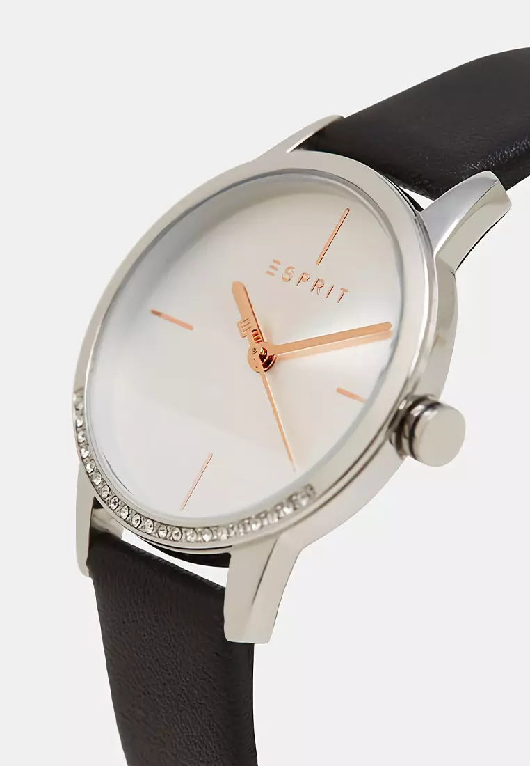 Esprit - Jam Tangan Analog Wanita - Silver - Black Leather Strap - ES1L106L0025