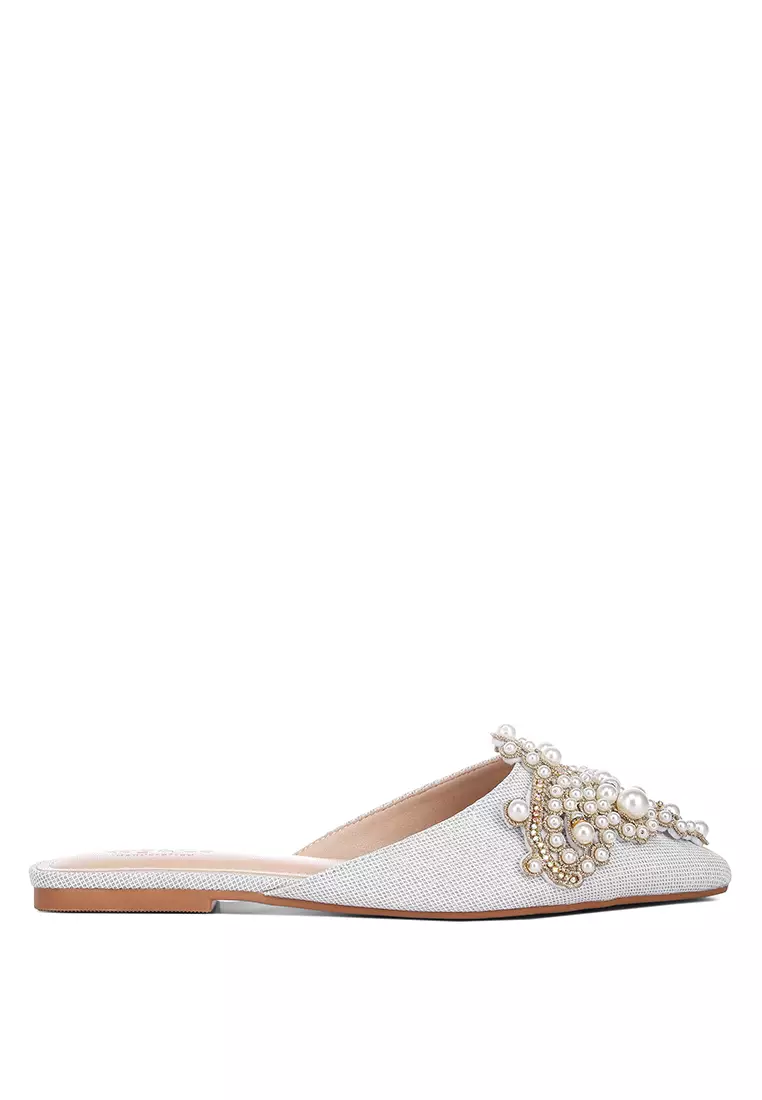 Discount on Rag & CO.  shoes - SKU: Embellished delicate pearl Mules in Silver