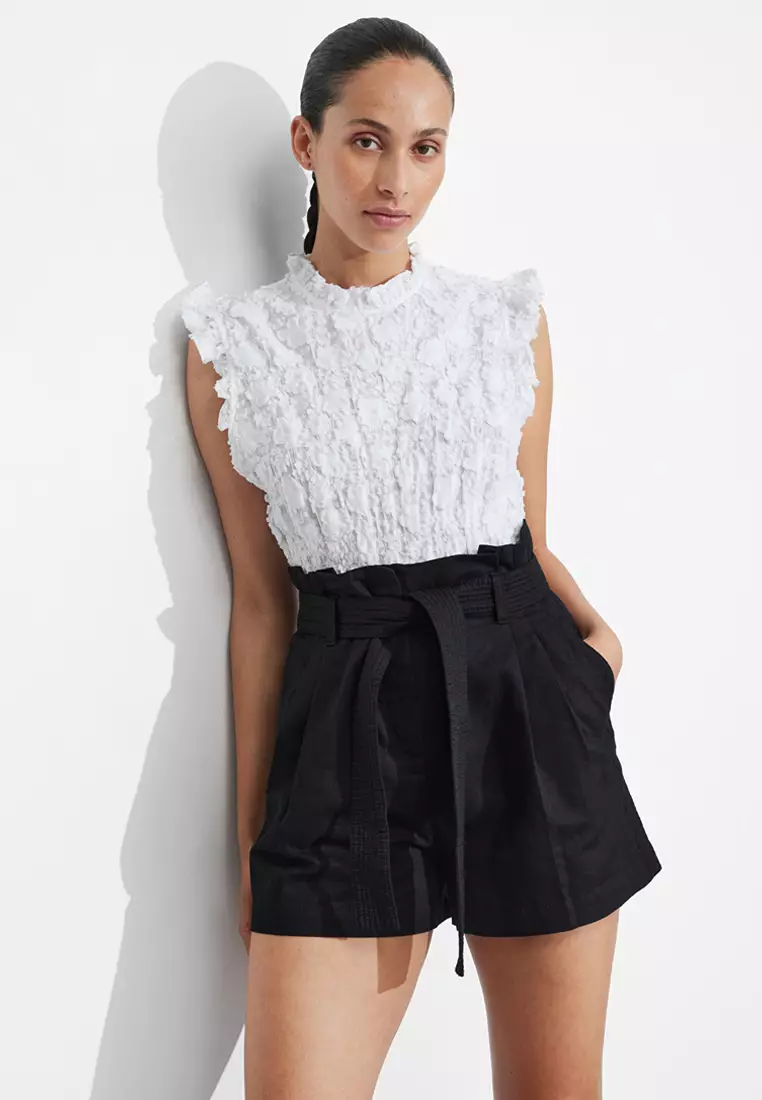 Linen-Blend Paperbag Shorts