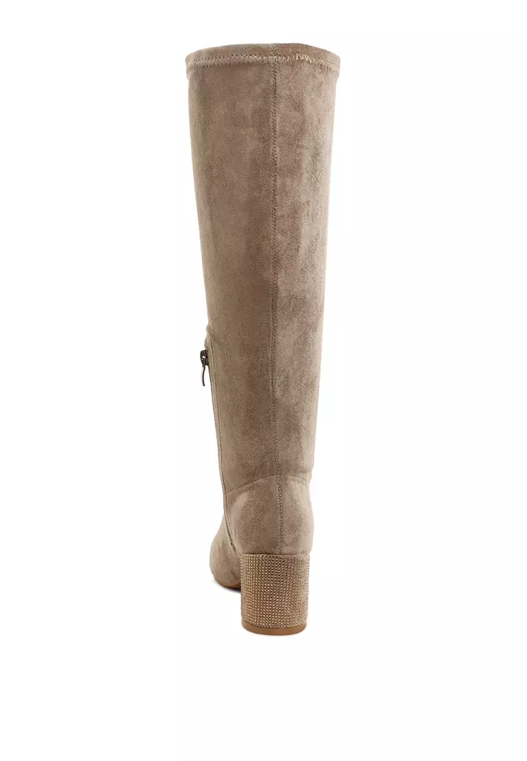 Microfiber Knee High Boots in Taupe