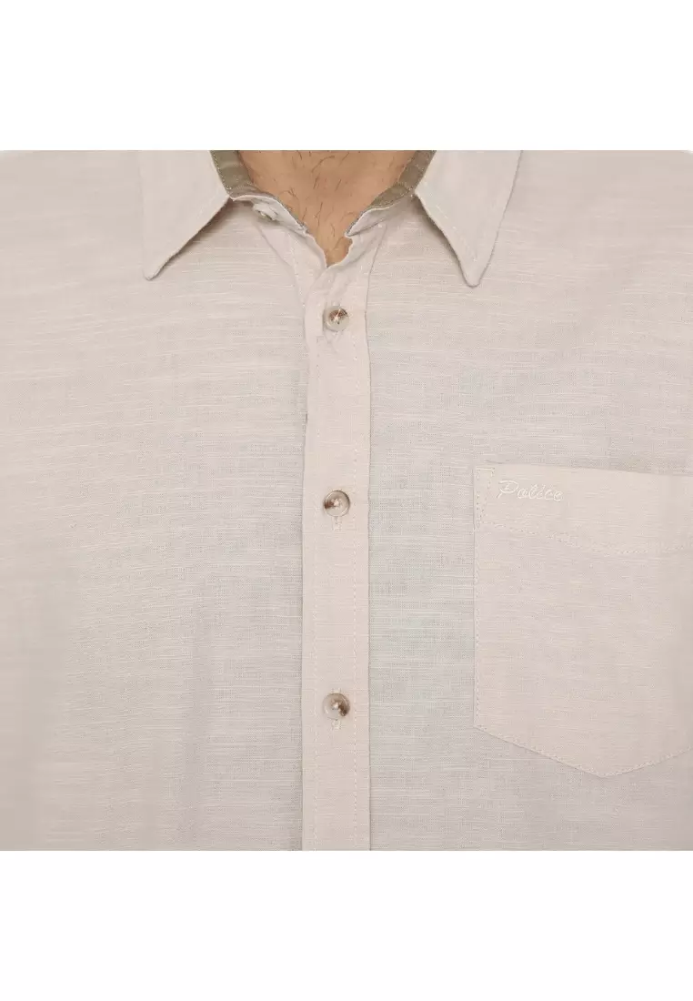 POLICE Kemeja Polos Cotton Slub Cream Regular Fit Lengan Panjang Pria