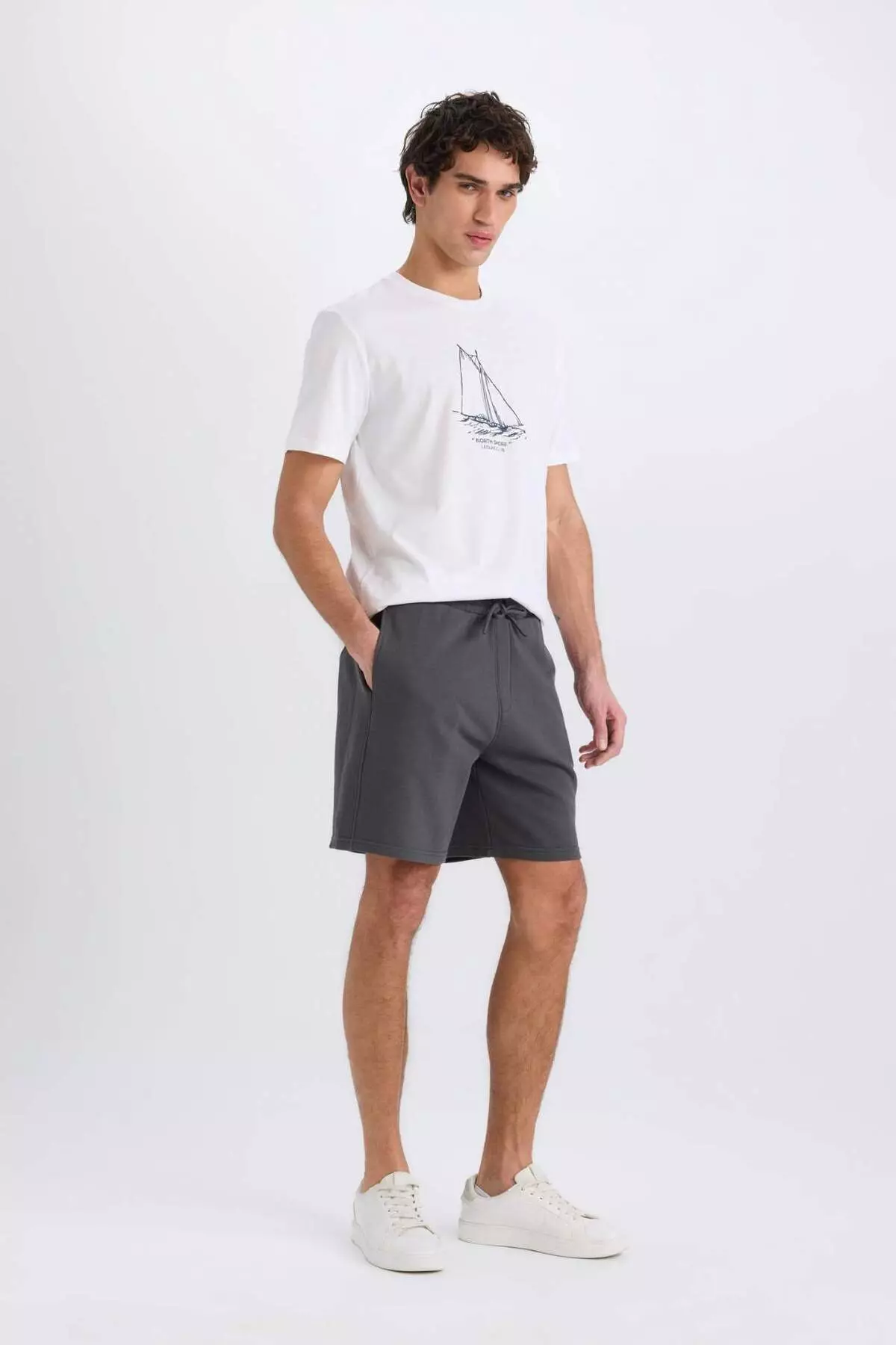 Regular Fit Straight Leg Lace-Up Waist Basic Plain Shorts with Pockets B8672Ax25Sp