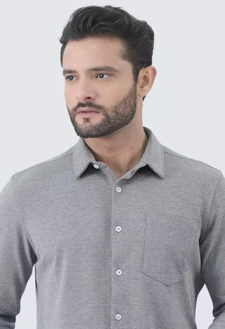 Johnwin - Kemeja Formal Pria - Model Basic - Katun Knitting - Lengan Panjang - Slim Fit - Milan Collection