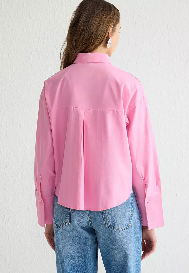 Pink Stone Accessory Detail Woven Shirt TCTSS25TG00007
