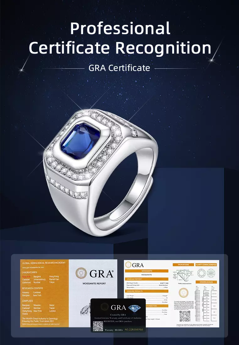 Cincin Pria Original Dilapisi Platinum Perhiasan Pria Tunangan Pernikahan Fashion Cincin Cowok blue