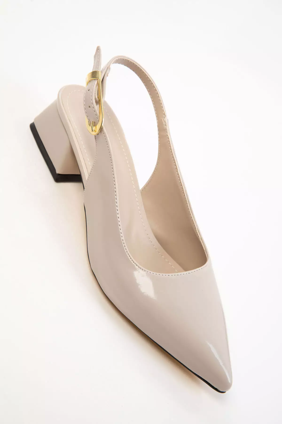 Beige Patent Leather Women's Classic Heeled Shoes 20421