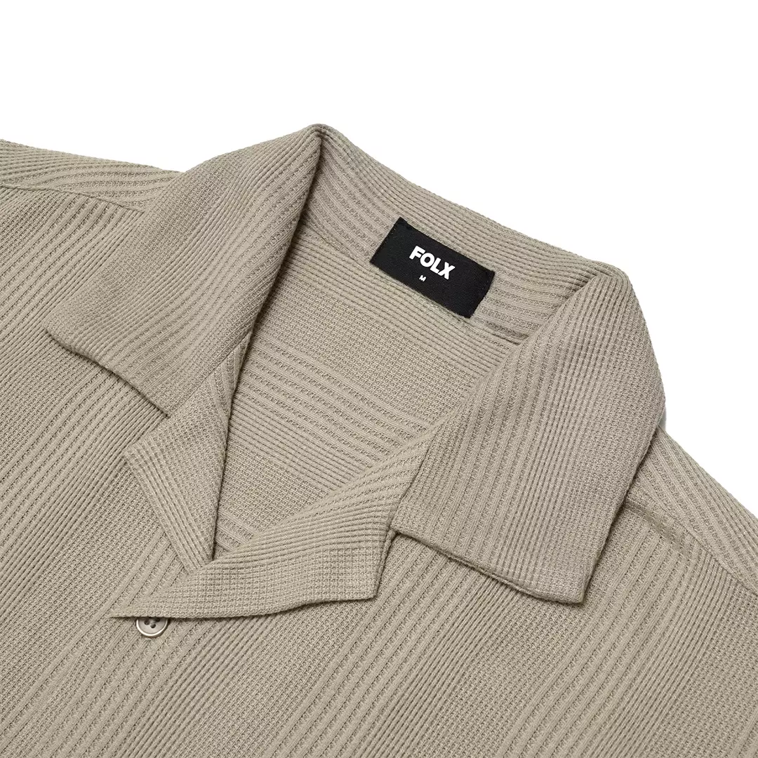 Vertical Waffle Texture Short Sleeve Shirt Olive