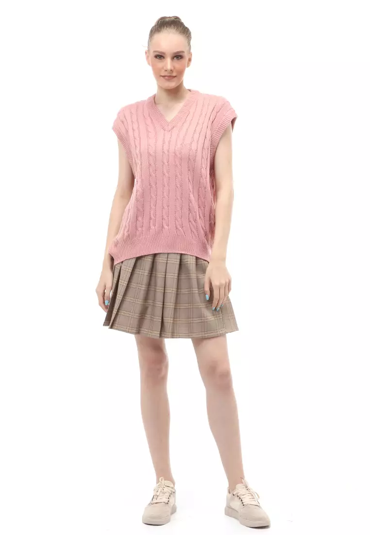Urice Vest Rajut Atasan Wanita V-neck Sleeves Design Elegant - Dusty