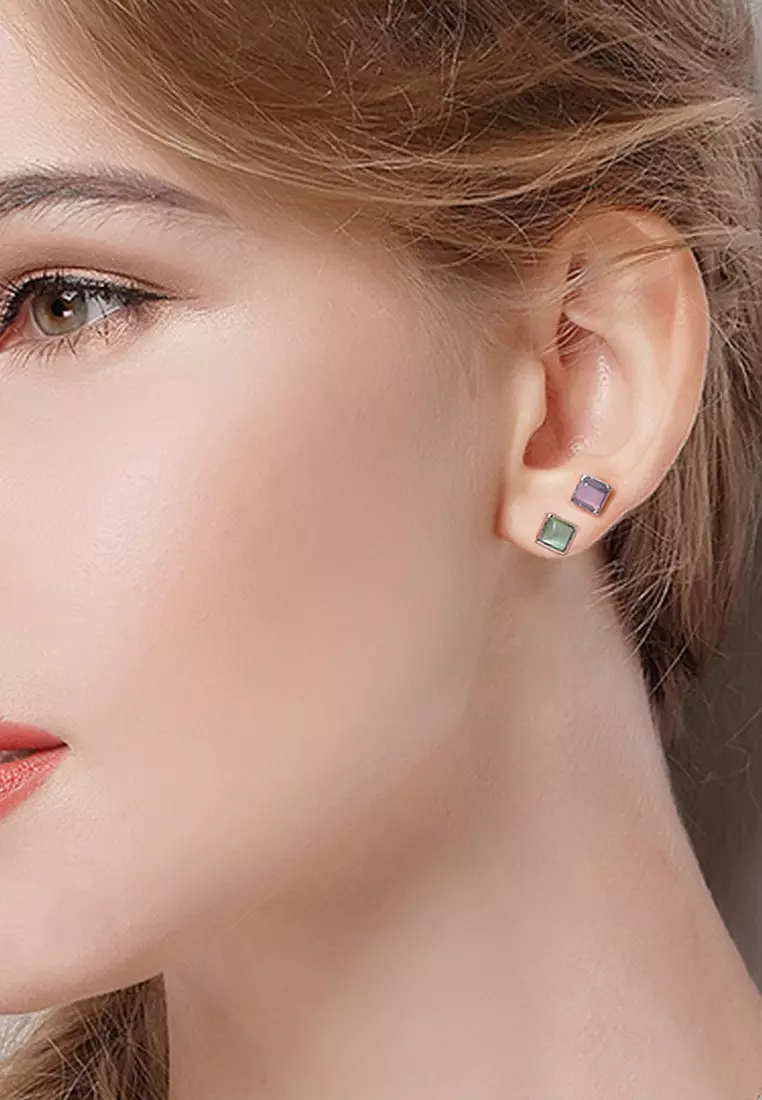 Solid 925 Sterling Silver Clarity in Baby Pink Stud Earrings