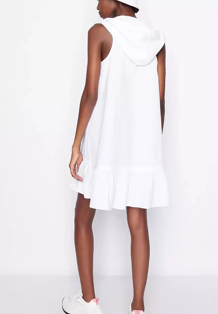 Summer Beats Recycled Nylon Cotton Blend Hooded Dress Optic White
