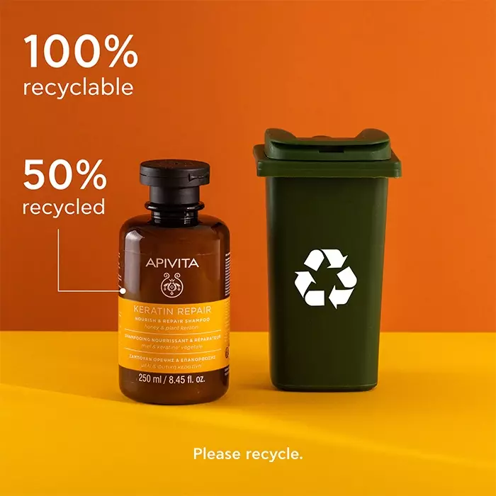 Apivita Keratin Repair Nourish & Repair Shampoo 250 ml | Sampo Natural Non SLS Untuk Rambut Rusak dan Kering Menutrisi Memperbaiki dan Mencegah Bercabang