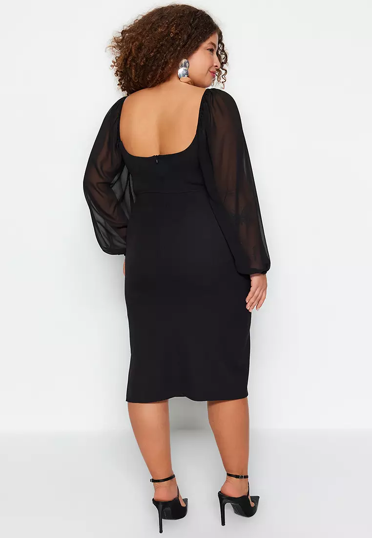Plus Size Fitted Slit Midi Dress