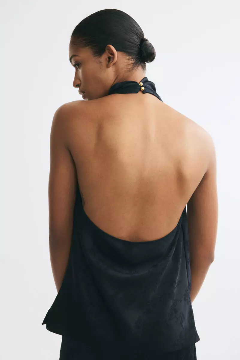 Cowl-neck halterneck top