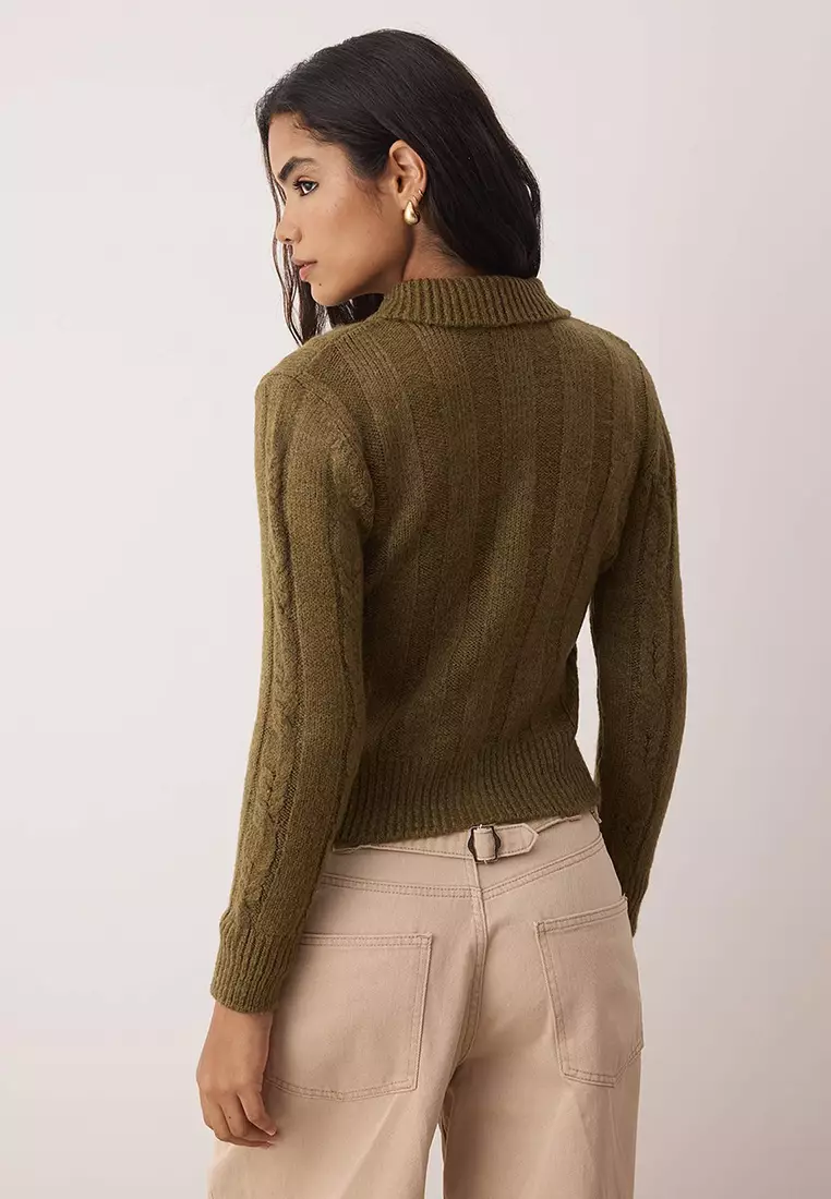 Khaki Hair Knitted Soft Textured Knitwear Cardigan Twoaw26Hi00230